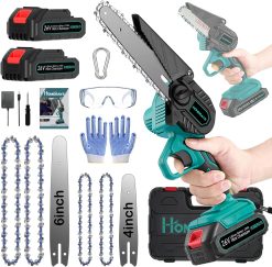 Mini Kettensge mit Akku 4000mAh, 8-Zoll & 6 Zoll Mini Kettensge Elektro mit Automatischer ler und 2 * 2000mAh Bürstenlose Handkettensge Akku für Gartenscheren Astschere Holzschneidenz