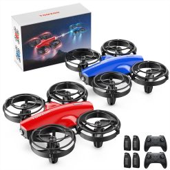 TOMZON Pack of 2 A24 Mini Drone for Children with Battle Mode, Aeroplane Remote Controlled RC Quadcopter for Beginners, 4 Batteries, 360掳 Propeller Protection, Throwing Go/3D Flip/Circle Flight, Mini