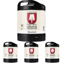 Spaten Münchner Hell, Helles aus München, Bier Perfect Draft (1 x 6l) Mehrweg Fassbier (Packung mit 4)