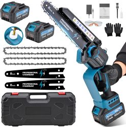 Mini Kettensge mit 2 Akku, 8000mAh/21V Kleine Kettensge Elektrisch, 1200W Einhand Kettensge, 8“ Astsge Akku Motorsge, Baumsge Elektrisch Mini Chainsaw für Gartenscheren Holzschneidenz DIY