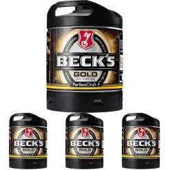BECK'S Gold Helles Lager Bier Perfect Draft (1 x 6l) MEHRWEG Fassbier (Packung mit 4)