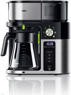 Braun MultiServe KF 9050 BK Kaffeemaschine - Filterkaffeemaschine mit Glaskanne, Direktwahl von 7 Portionsgren für bis zu 10 Tassen, Touch Display, Zeitschaltuhr, 1750 Watt, Edelstahl/Schwarz