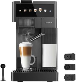 Cecotec Kompakte Espresso-Kaffeemaschine mit Milchbehlter FreeStyle Latte. 1350W, 20 Bar, kompatibel mit gemahlenem Kaffee, Dolce Gusto, Nespresso und K-fee, 1,6L Wassertank und 400ml Milchbehlter
