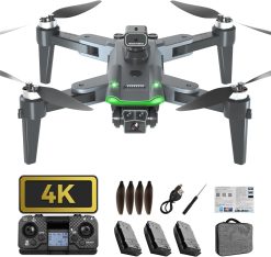HYTOBP S166 Drone with Camera 4K for Adults Beginners, GPS Drone with 3 Cameras/Batteries, FPV RC Quadcopter with Brushless Motor, Automatic Return, Low Battery Return, Under 249 g