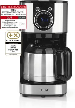 BEEM FRESH-AROMA-SWITCH Filterkaffeemaschine - Thermo | Edelstahl | 1 l Thermoskanne | Stylisches Bedienrad | 24h-Timer | 800 W | Für 4-8 Tassen